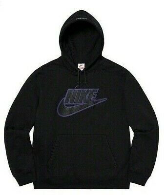 Supreme x Nike Leather Applique Hooded Sweatshirt Black